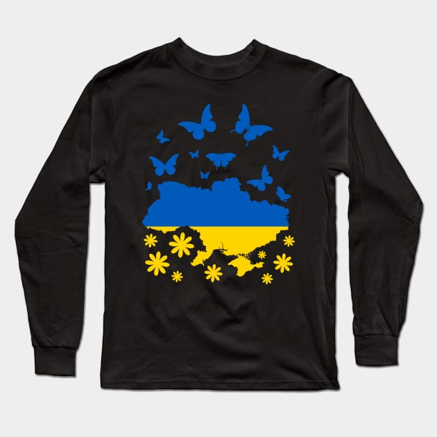 Stand with Ukraine butterflies Long Sleeve T-Shirt by famatrix